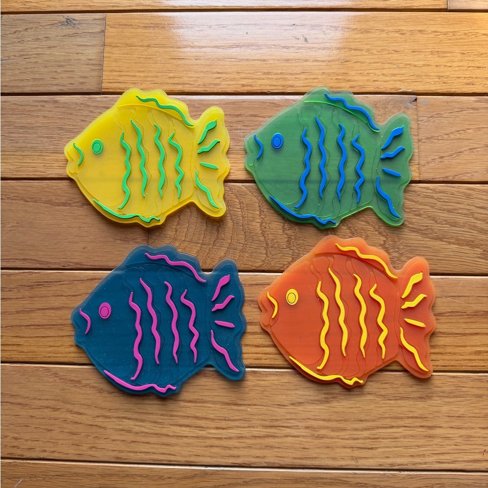 Pier 1 Vibrant Fish-Shaped Coasters - Yellow, Green, Blue, Orange